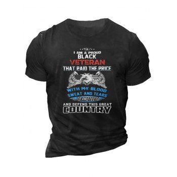 

Eagle American Flag Slogan Graphic T-shirt Short Sleeve Round Neck Patriotic Tee, Black