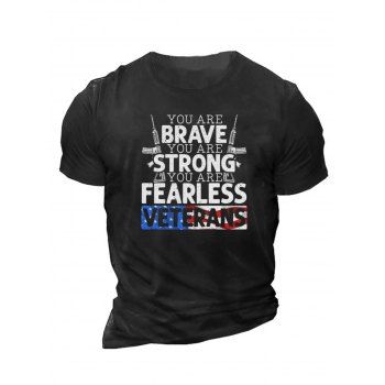 

Star And Stripe Gun Slogan Print Graphic T-shirt Short Sleeve Round Neck Patriotic Tee, Black