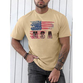 

Patriotic T Shirt American Flag Letter Print Short Sleeve Round Neck Tee, Light coffee