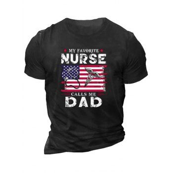 

American Flag Contrast Letter Print Graphic T-shirt Short Sleeve Round Neck Patriotic Tee, Black