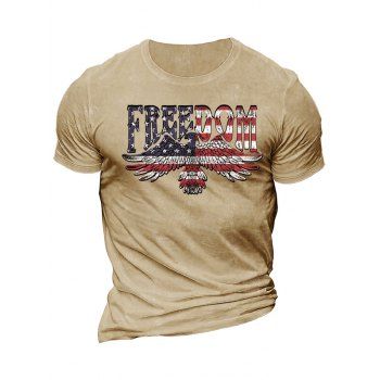 

Patriotic T Shirt Eagle Letter Star Striped Print Round Neck Short Sleeve Tee, Light coffee