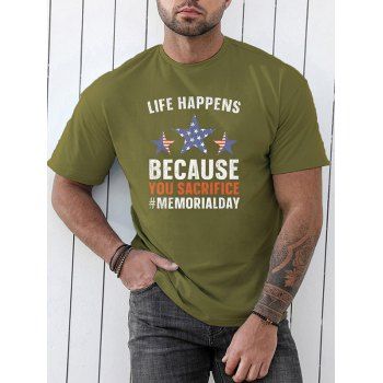 

Star And Stripe Slogan Print Patriotic T-shirt Short Sleeve Casual Graphic Tee, Deep green