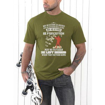

Slogan Figure Print Graphic T-shirt Short Sleeve Round Neck Patriotic Tee, Deep green