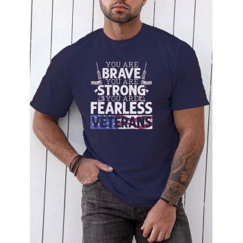 

Star And Stripe Slogan Print Patriotic T-shirt Short Sleeve Casual Round Neck Tee, Deep blue