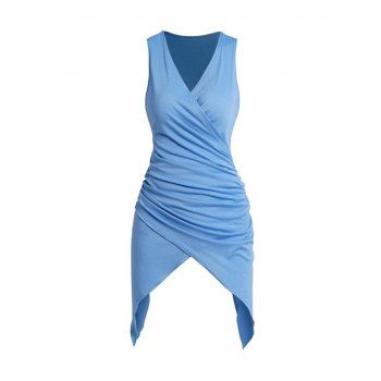 

Solid Color Multi-way Asymmetric Wrap Tank Top, Light blue