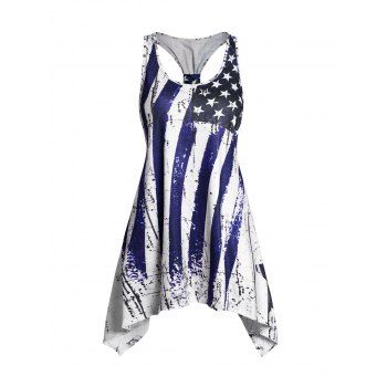 

Star And Stripe American Flag Print Asymmetric Tank Top Long Scoop Neck Patriotic Tank Top, Blue