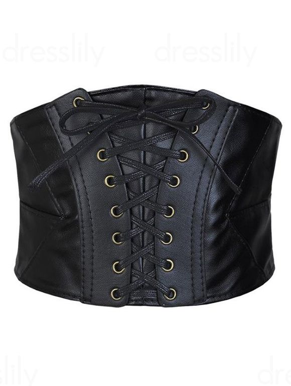 Ceinture Large en Couleur Unie à Lacets en PU - multicolor A 