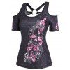 Paisley Skull Print Tee and Pockets Snap Button Leggings Outfit - multicolor S