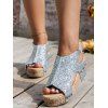 Glitter Wedge Heels Buckle Strap Open Toe Outdoor Sandals - Argent EU 41