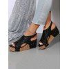 Glitter Wedge Heels Buckle Strap Open Toe Outdoor Sandals - Noir EU 41