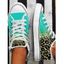 Colorblock Leopard Print Frayed Hem Lace Up Flat Platform Outdoor Canvas Shoes - Vert EU 38