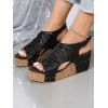 Glitter Wedge Heels Buckle Strap Open Toe Outdoor Sandals - Noir EU 40