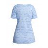 T-shirt Déchiré en Blocs de Couleurs Manches Courtes à Ourlet Pointu Faux Deux Pièces - Bleu clair XL