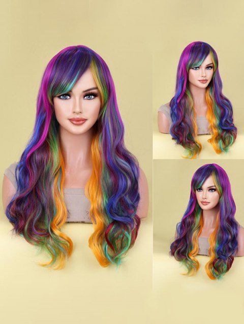 Long Side Bang Colorful Wavy Cosplay Synthetic Wig