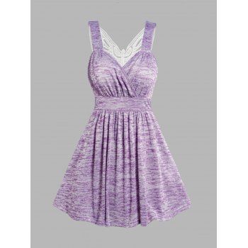 

Butterfly Lace Guipure Ruched Tank Top Surplice Plunge Heathered High Waist Tank Top, Purple