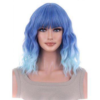 

Ombre Wavy Short Full Bang Synthetic Wig, Light blue