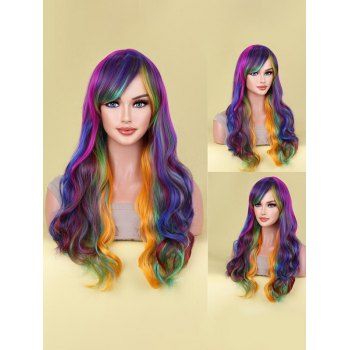 

Long Side Bang Colorful Wavy Cosplay Synthetic Wig, Multicolor