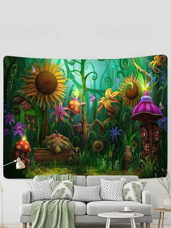Tapisserie Murale à Imprimé Paysage de Forêt et Fleurs Décor Maison - multicolor B 150 CM X 130 CM