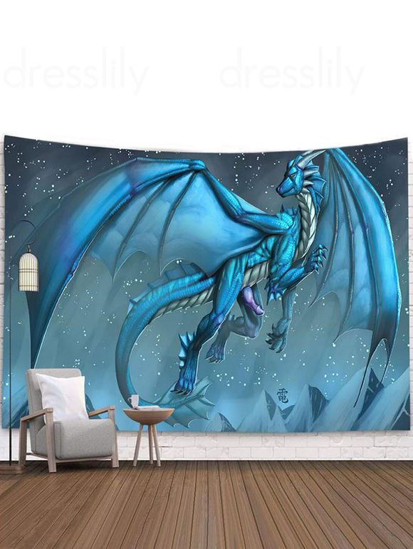 Tapisserie Murale Décorative à Imprimé Dragon Volant - Bleu clair 150 CM X 130 CM