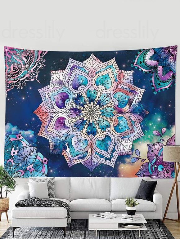 Tapisserie Murale Tendance Motif Galaxie et Fleurs Style Bohémien Décor Maison - multicolor 150 CM X 130 CM