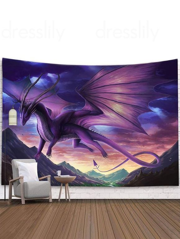 Tapisserie Murale à Imprimé Dragon Volant Décor Maison - Violet clair 150 CM X 130 CM
