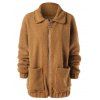 Manteau Zippé Goutte Epaule en Fausse Fourrure - Brun 2XL