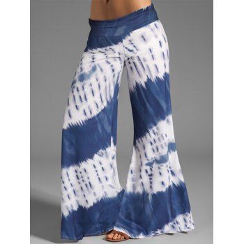 

Tie Dye Print Pants High Waisted Wide Leg Long Casual Pants, Blue