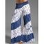 Pantalon Fluide Décontracté Long Teinté Imprimé Taille Haute à Jambe Large - Bleu XXL