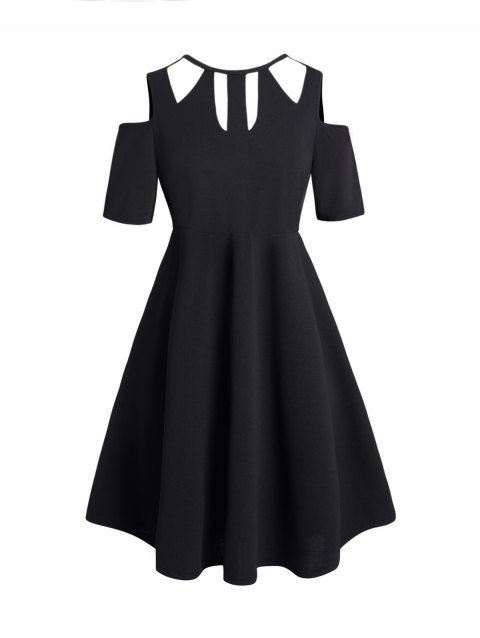 Plus Size & Curve Dress Cold Shoulder Plain Color High Waisted A Line Mini Dress