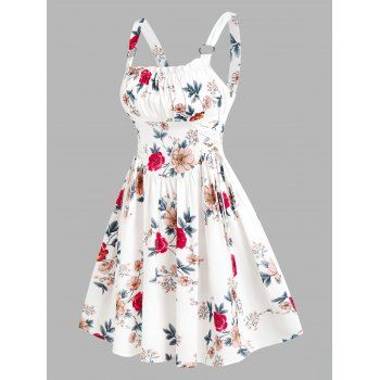 

Flower Print Vacation Sundress Ruffle Garden Party Dress Ruched Bust Corset Dress, White