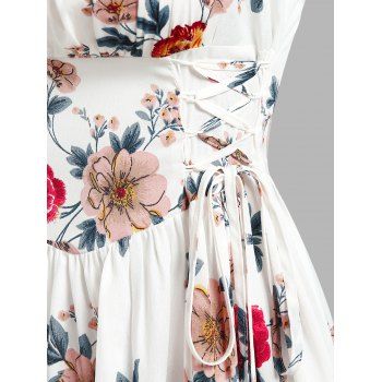 Flower Print Vacation Sundress Ruffle Garden Party Dress Ruched Bust Corset Dress