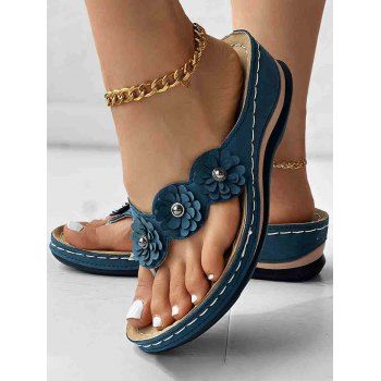 

Flower Slip On Summer Beach Flop Slippers, Deep blue