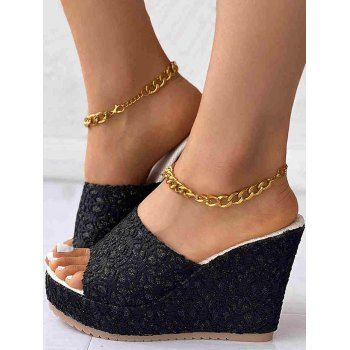 

Textured Summer Slip On Wedge Slippers, Black
