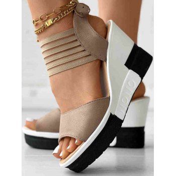 

Colorblock Buckle Strap Open Toe Wedge Sandals, Apricot