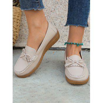 

Plain Color Bowknot Slip On Outdoor Shoes, Beige