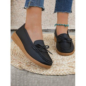 

Plain Color Bowknot Slip On Outdoor Shoes, Black