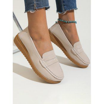 

Plain Color Slip On PU Shoes, Beige