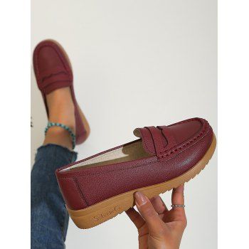 

Plain Color Slip On PU Shoes, Red wine