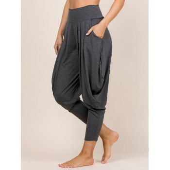 

Pleated Draped Lantern Pants Elastic High Waist Casual Pants, Dark gray