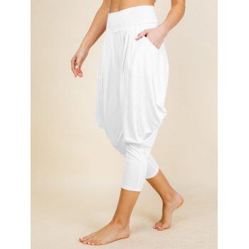 

Pleated Draped Lantern Pants Elastic High Waist Casual Pants, White