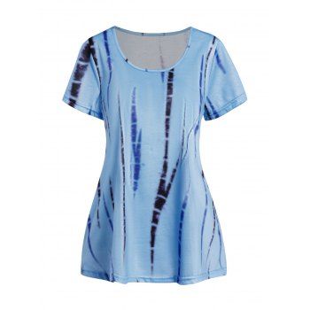 

Tie Dye Print T-shirt Short Sleeve Scoop Neck Casual Tee, Light blue