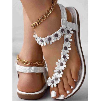 

Floral Elastic Strap Slip On Beach Flat Sandals, White