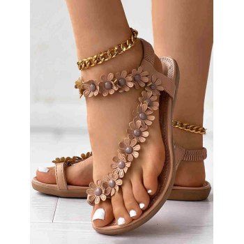 

Floral Elastic Strap Slip On Beach Flat Sandals, Light pink