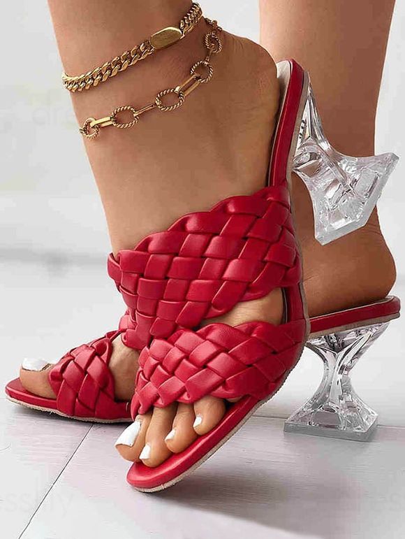 Textured Slip On High Heel Slippers - Rouge EU 40