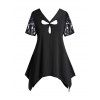 T-shirt Simple Découpé Torsadé en Dentelle Transparente de Grande Taille - Noir L
