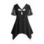 T-shirt Simple Découpé Torsadé en Dentelle Transparente de Grande Taille - Noir L