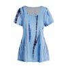 T-shirt Décontracté Teinté Imprimé Manches Courtes à Col Dégagé - Bleu clair L