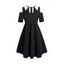 Plus Size & Curve Dress Cold Shoulder Plain Color High Waisted A Line Mini Dress - BLACK 1X