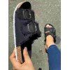 Frayed Hem Denim Buckle Slip On Footbed Flat Slippers - Noir EU 35