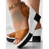 Colorblock Buckle Strap Open Toe Wedge Sandals - Brun EU 35